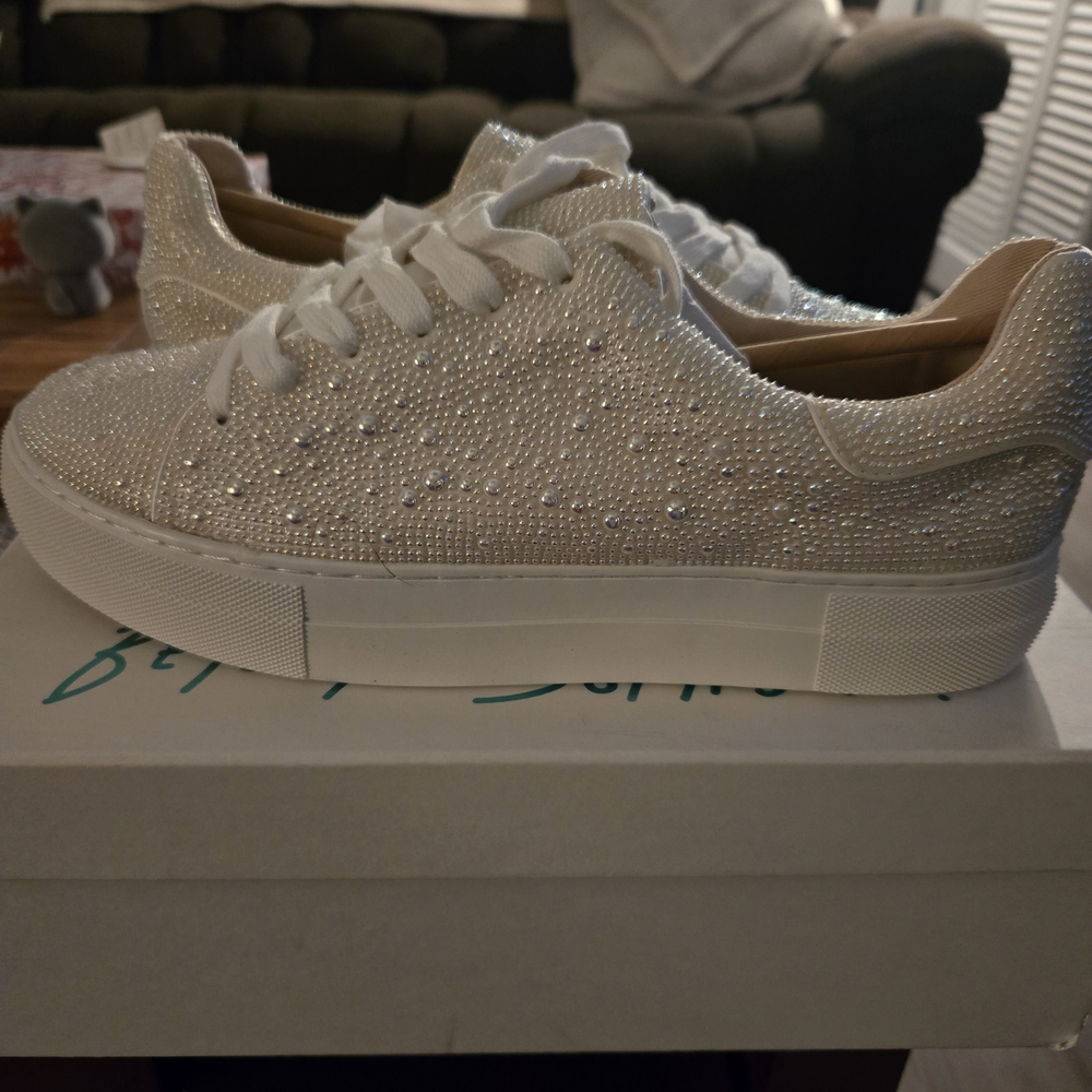 Betsey Johnson Sparkling White/Cream Platform Sneakers